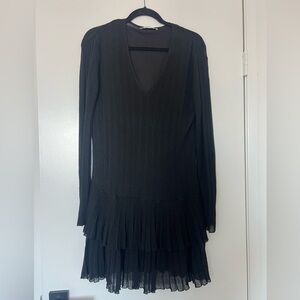 Zara Long Sleeve Charcoal Ribbed Knit Dress Size M